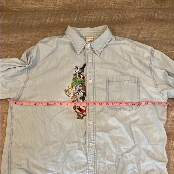 Warner Bros Studio Blue Casual Button Down Shirt Embroidered & Effortless - Picture 8 of 11